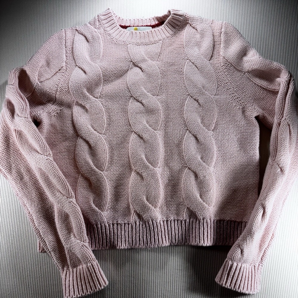 Boden Wool Alpaca Blend Sweater Pink Cropped Cable Knit Pullover Size 10 Chunky